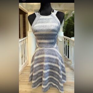 Altar'd State Striped Linen Blend Fit & Flare Sleeveless Keyhole Back mini dress